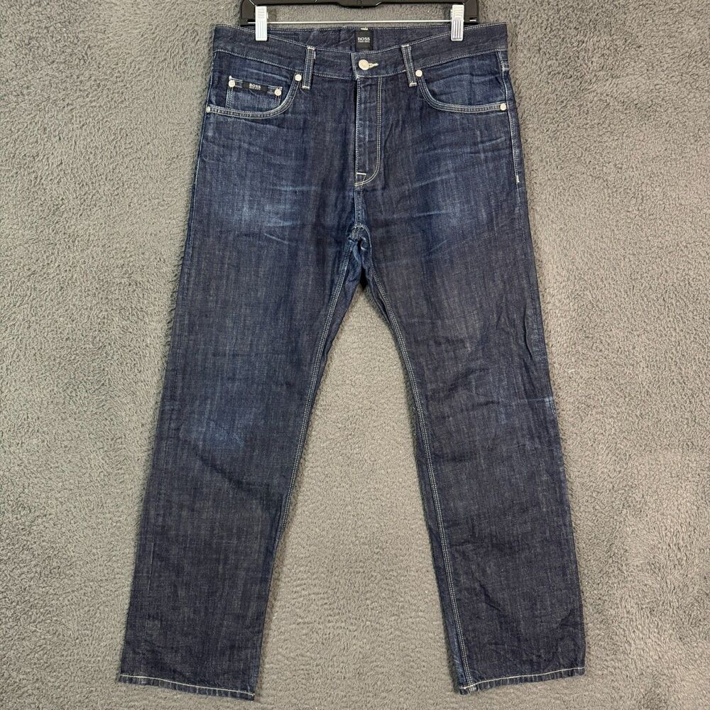 Hugo Boss Jeans Mens 34x29 Blue Maine1 Straight Fit Dark Wash Selvedge Denim
